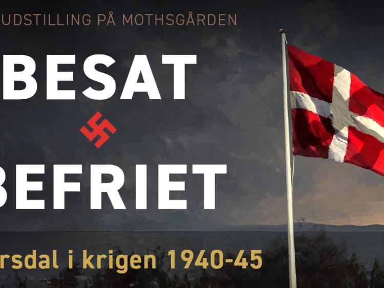 dannebrog på mørk baggrund med hagekors udstillings besat og befriet