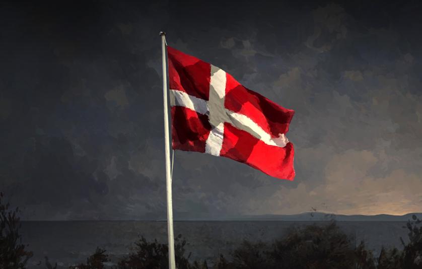 dannebrog på mørk baggrund med hagekors